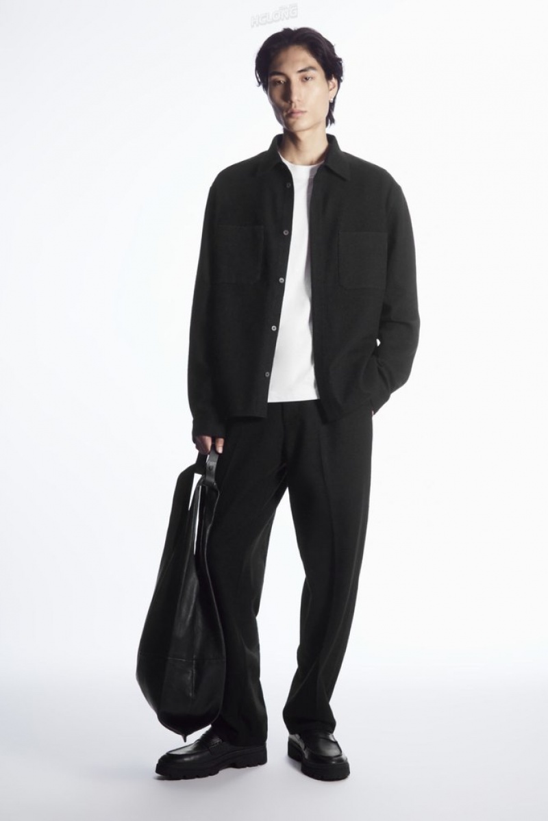 Black COS Wool-Jersey Overshirt | OF04-Z3LR