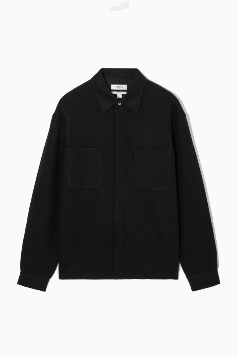 Black COS Wool-Jersey Overshirt | OF04-Z3LR