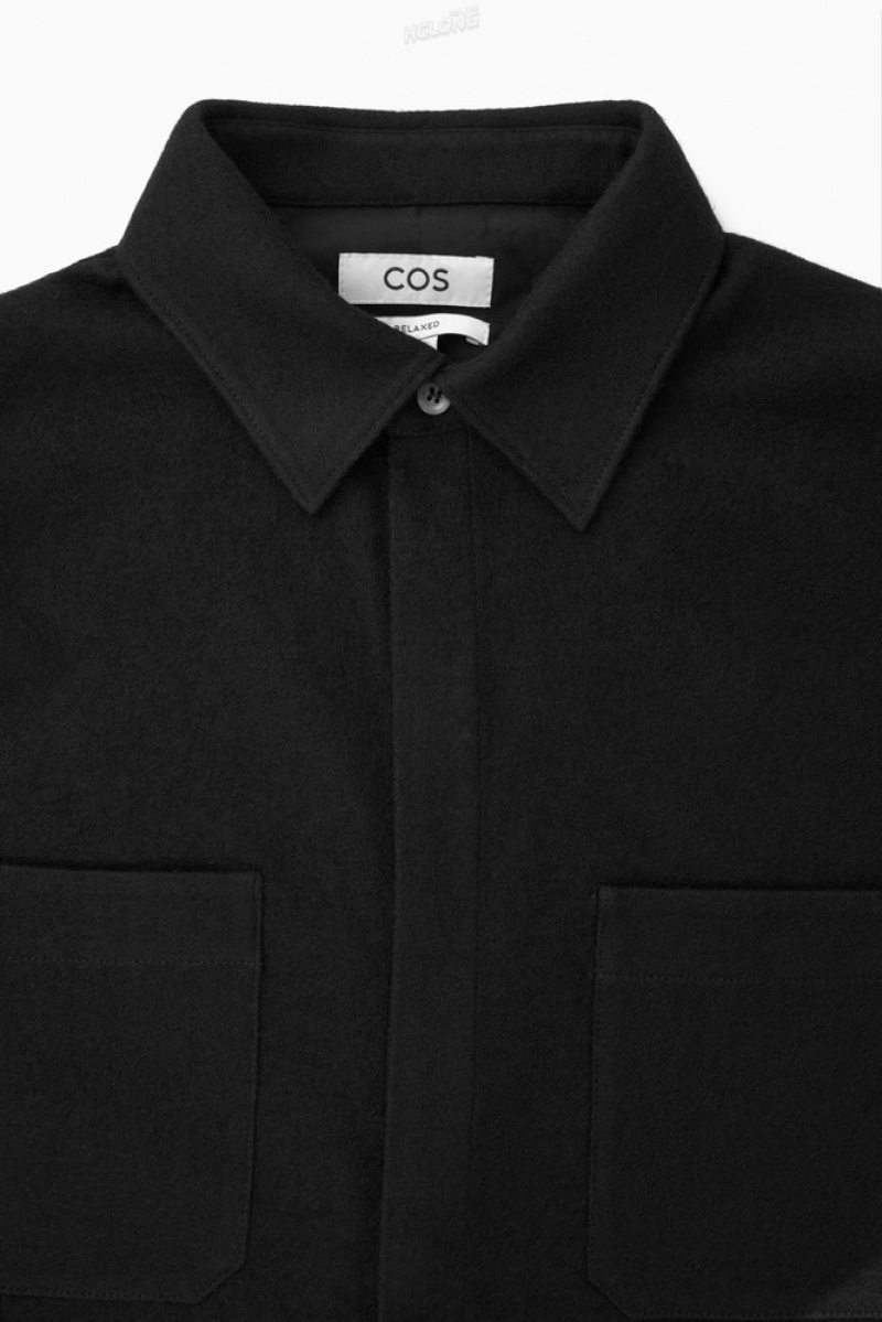 Black COS Wool-Jersey Overshirt | OF04-Z3LR