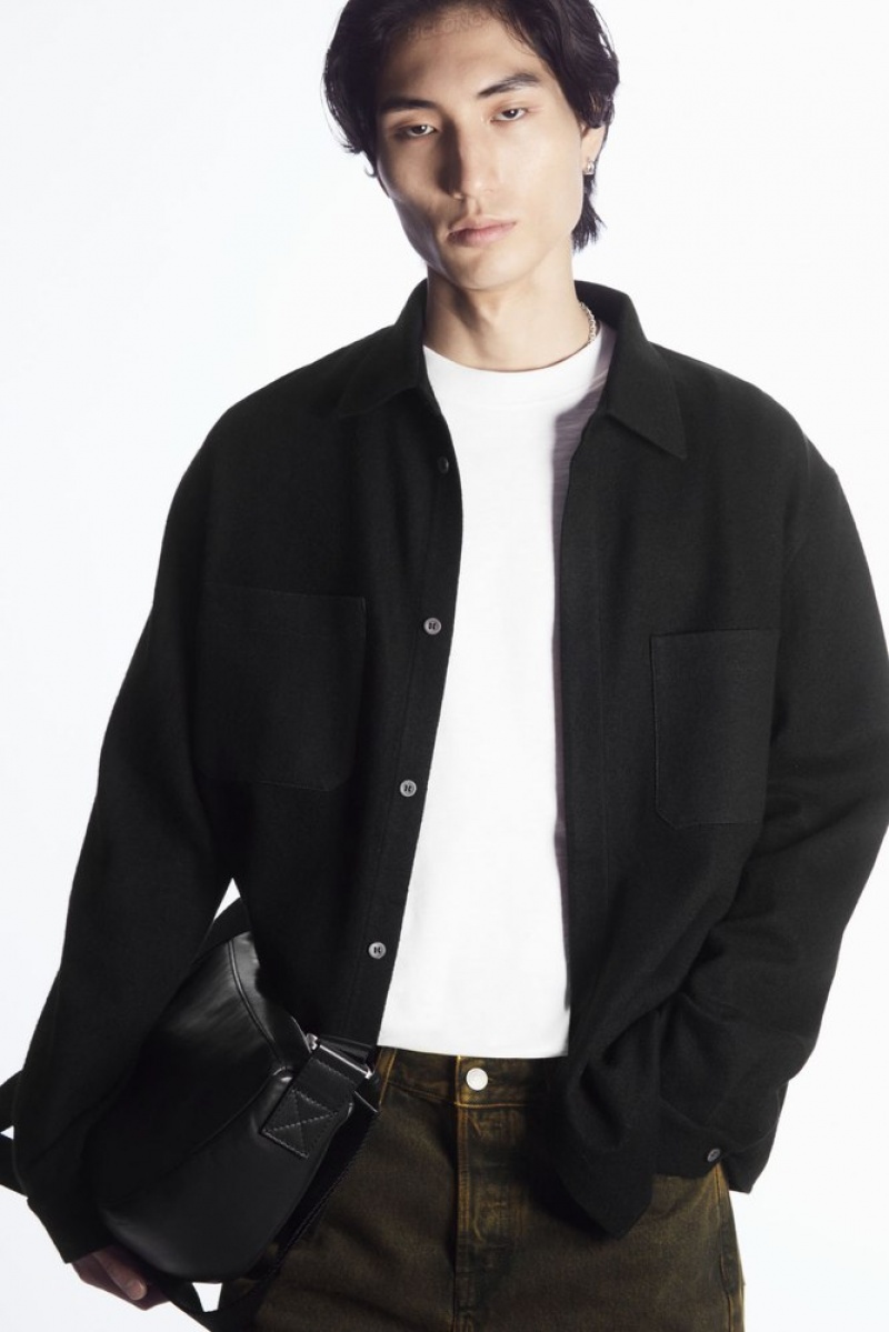 Black COS Wool-Jersey Overshirt | OF04-Z3LR