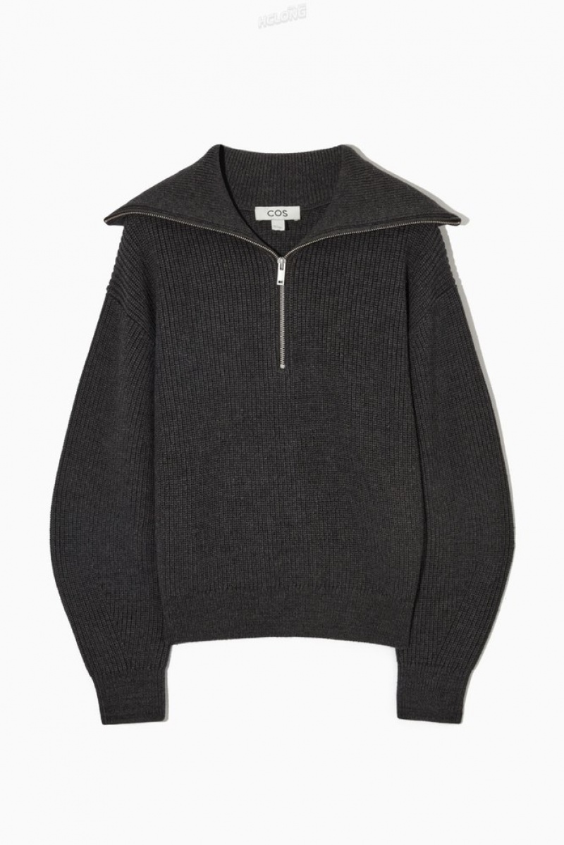 Black COS Wool And Cotton Half-Zip Sweater | KJ27-Y0BI