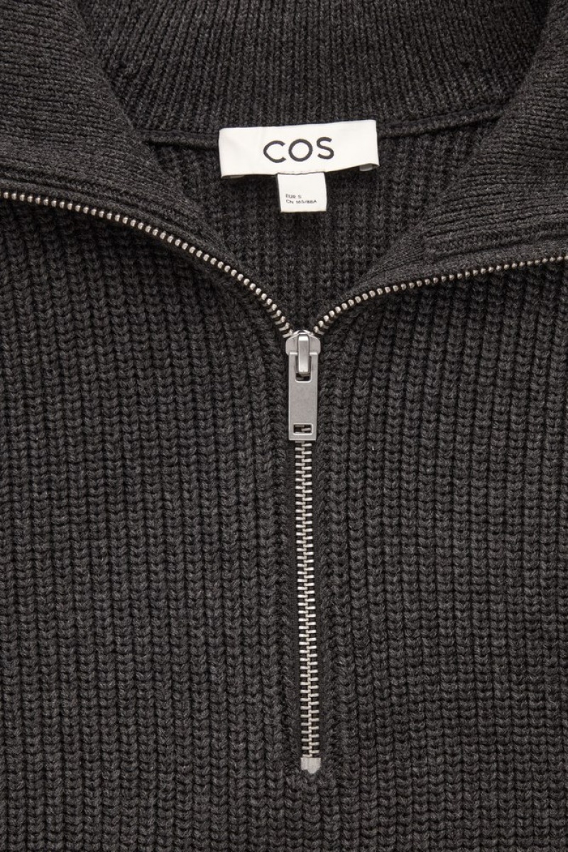 Black COS Wool And Cotton Half-Zip Sweater | KJ27-Y0BI