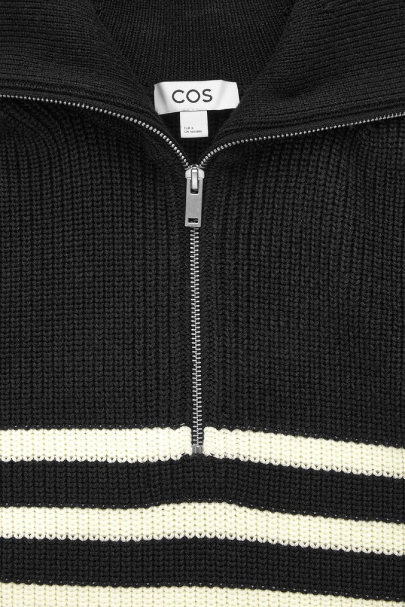 Black COS Wool And Cotton Half-Zip Sweater | TH45-P9OO