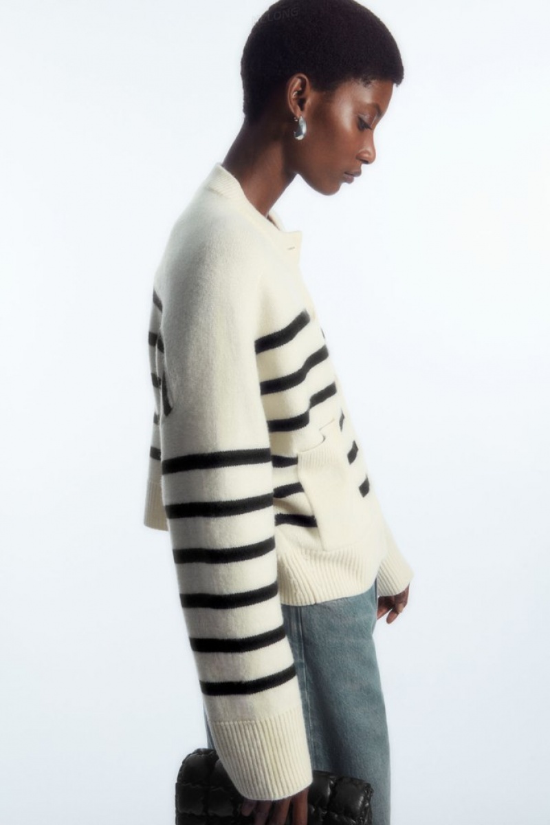 Black COS Wool Crew-Neck Cardigan | BG77-C3OK