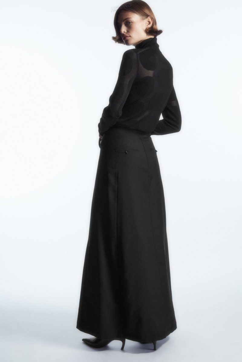 Black COS Wool Maxi Skirt | YJ82-V0OX