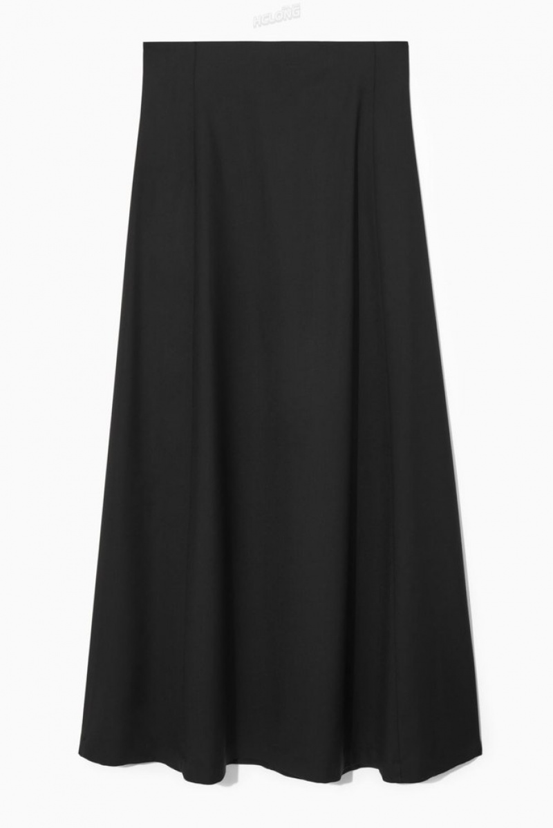 Black COS Wool Maxi Skirt | YJ82-V0OX