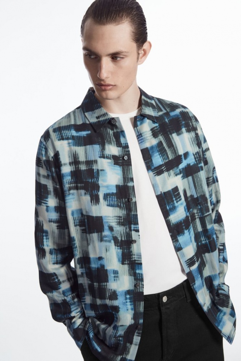 Black / Blue / White COS Brushstroke-Print Shirt | RV37-X0ZX