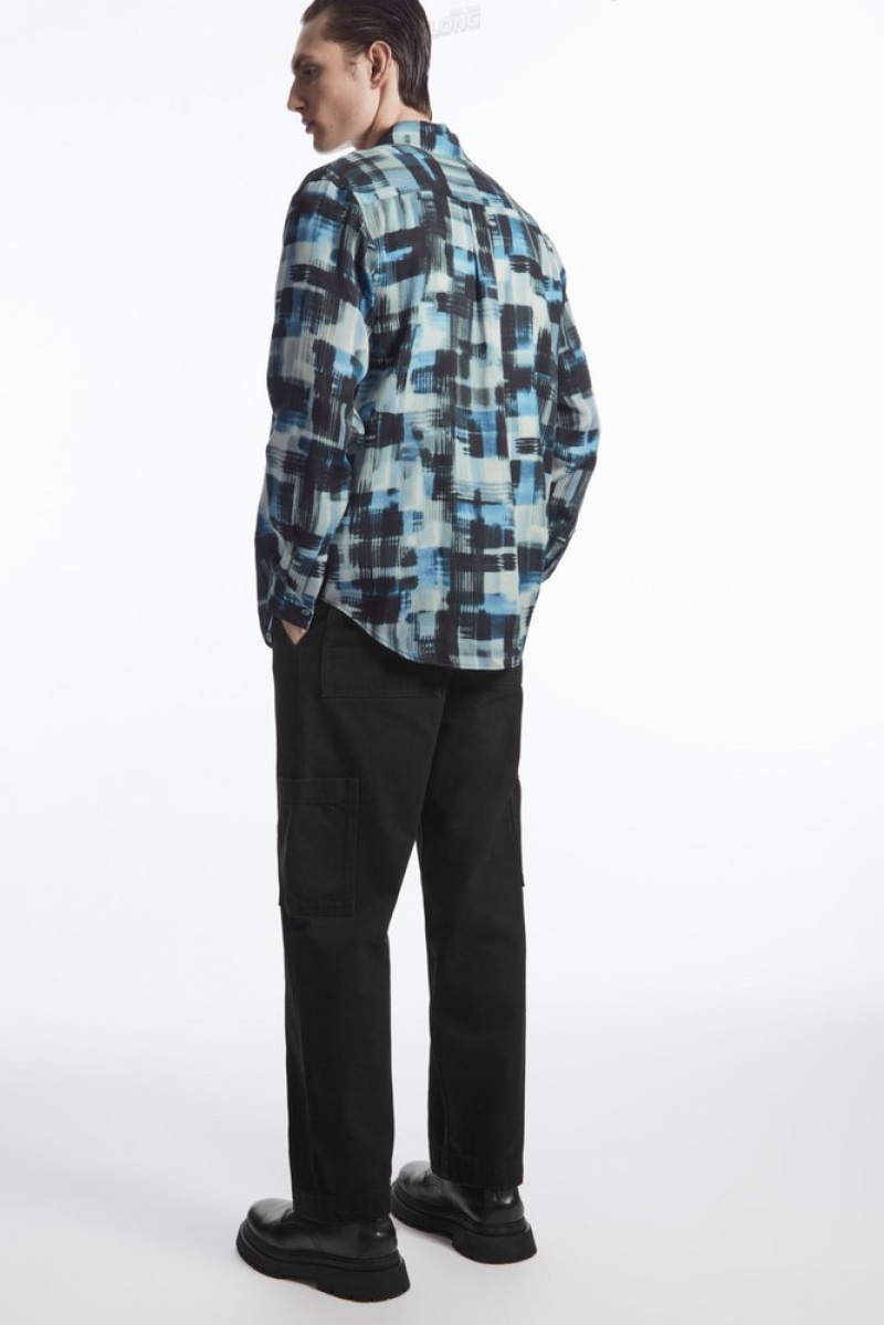 Black / Blue / White COS Brushstroke-Print Shirt | RV37-X0ZX