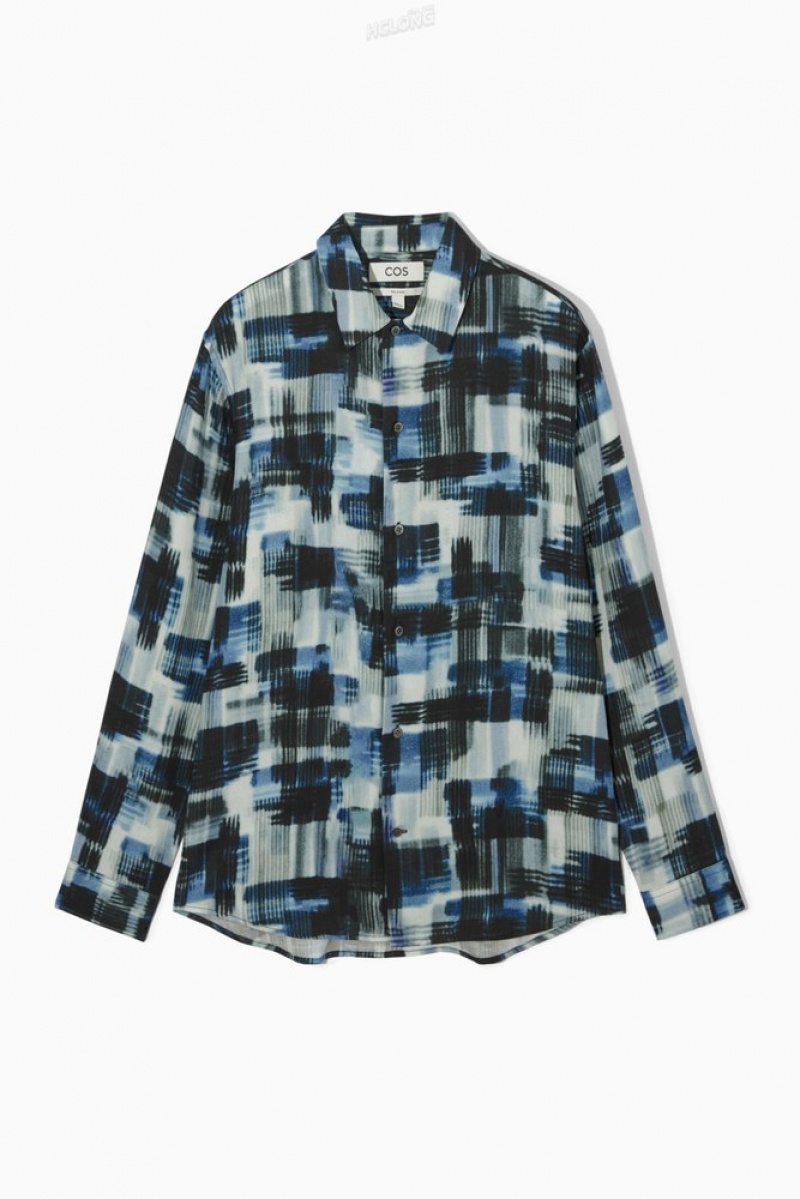 Black / Blue / White COS Brushstroke-Print Shirt | RV37-X0ZX