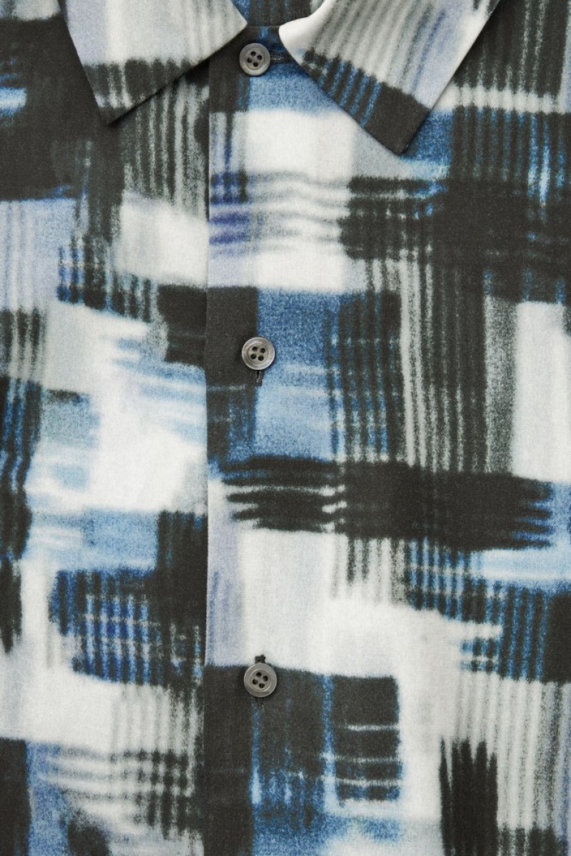 Black / Blue / White COS Brushstroke-Print Shirt | RV37-X0ZX