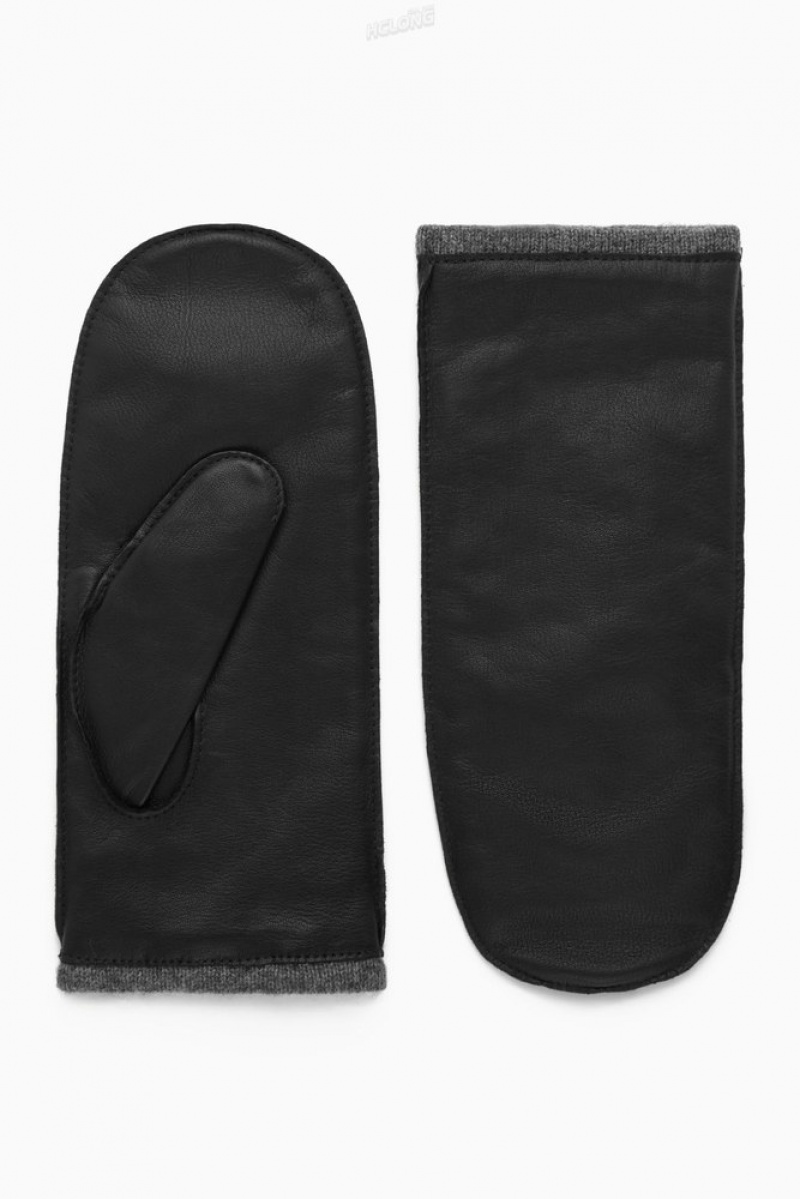 Black / Camel COS Cashmere-Lined Leather Mittens | BY19-E7BR