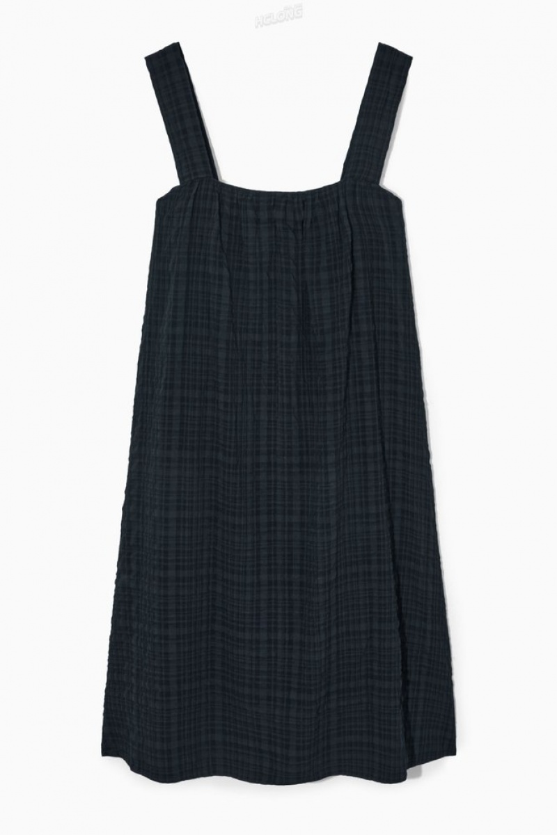 Black / Checked COS Checked Seersucker Mini Dress | AH35-G4QC