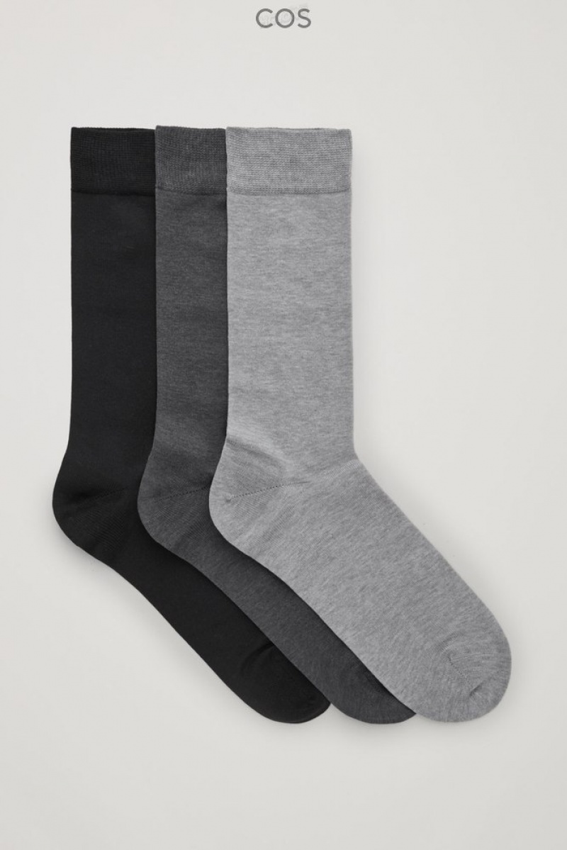 Black / Dark Grey / Light Grey COS 3-Pack Mercerised Cotton Socks | VY99-E7NP