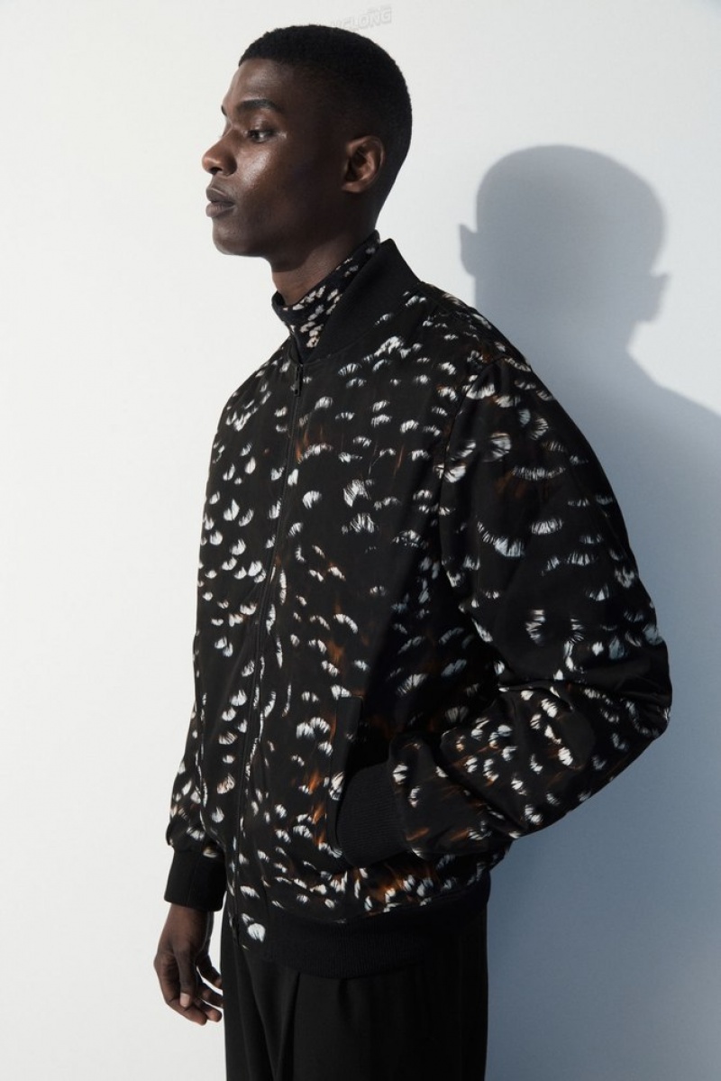 Black / Feather Print COS The Feather-Print Bomber Jacket | SP77-M3YJ