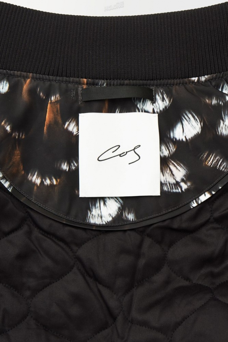 Black / Feather Print COS The Feather-Print Bomber Jacket | SP77-M3YJ