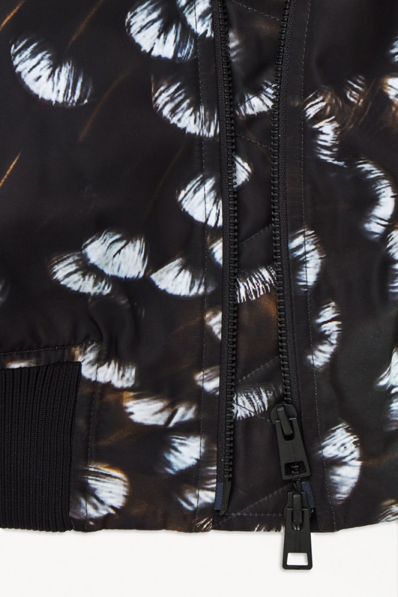 Black / Feather Print COS The Feather-Print Bomber Jacket | SP77-M3YJ