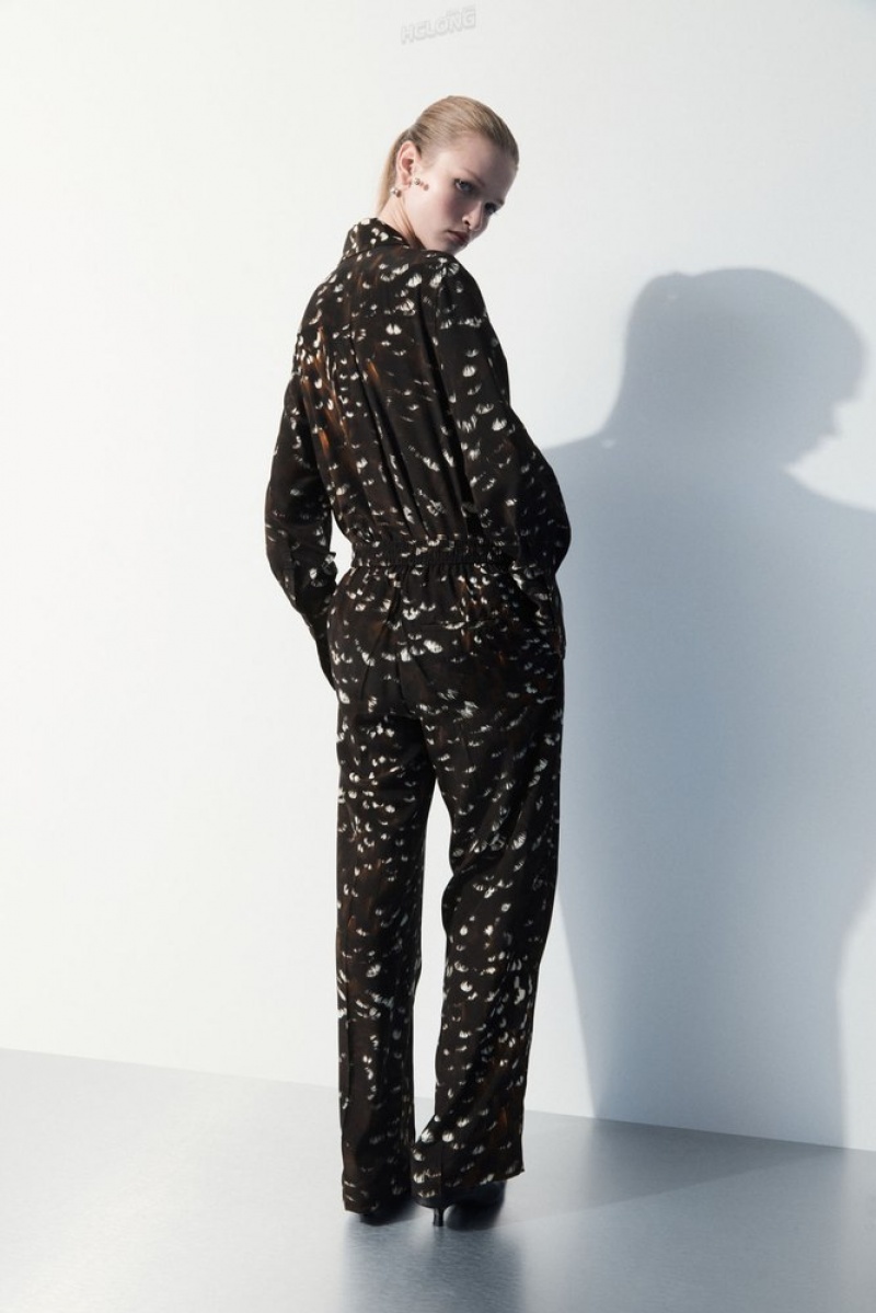 Black / Feather Print COS The Feather-Print Silk Trousers | FA96-P3AG