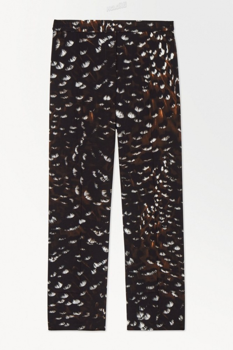 Black / Feather Print COS The Feather-Print Silk Trousers | FA96-P3AG