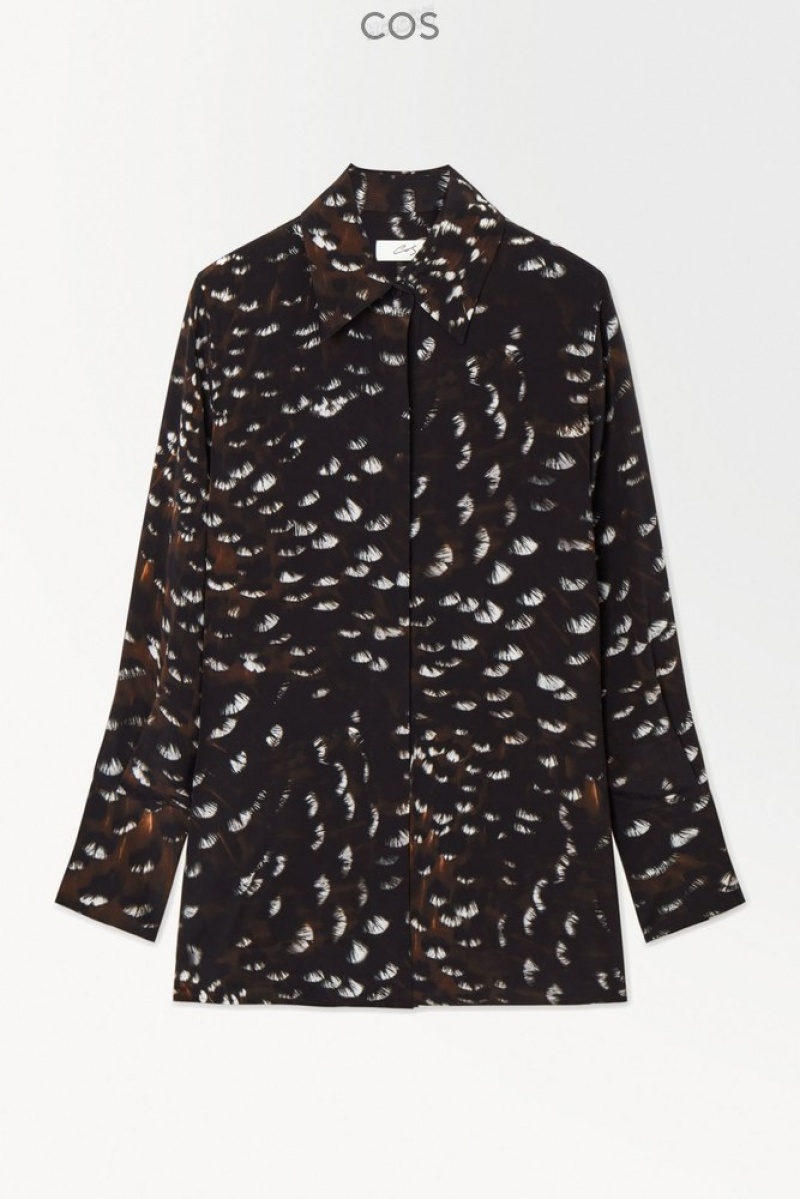 Black / Feather Print COS The Feather-Print Silk Shirt | CH44-Q2HU