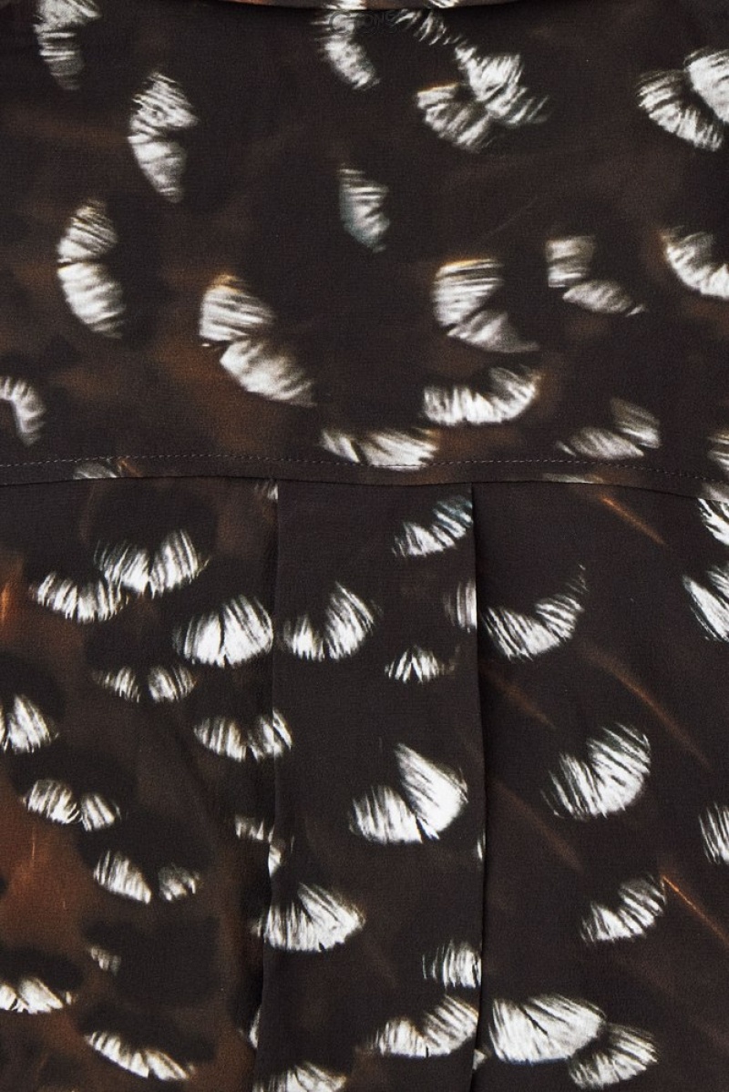 Black / Feather Print COS The Feather-Print Silk Shirt | CH44-Q2HU