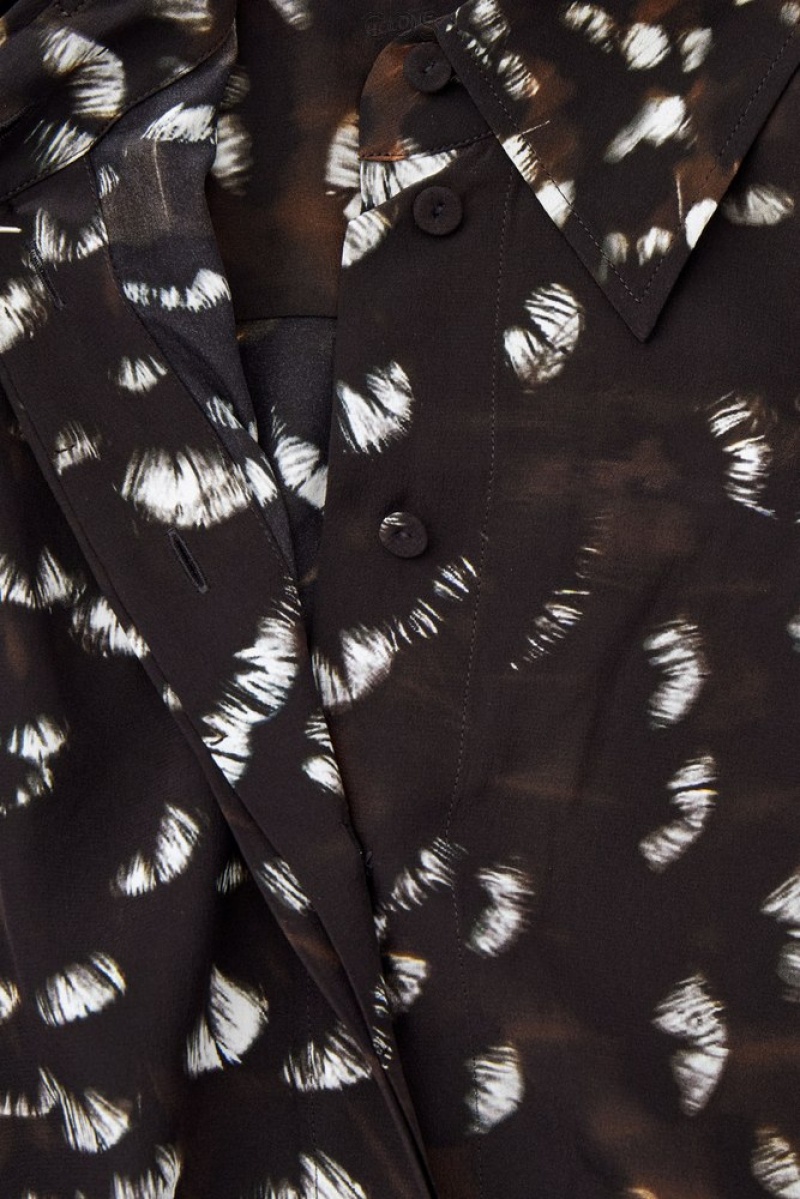 Black / Feather Print COS The Feather-Print Silk Shirt | CH44-Q2HU