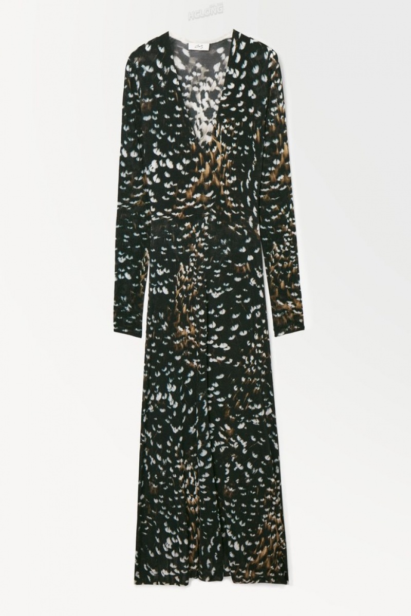 Black / Feather Print COS The Feather-Print Knitted Dress | BA73-T3RL