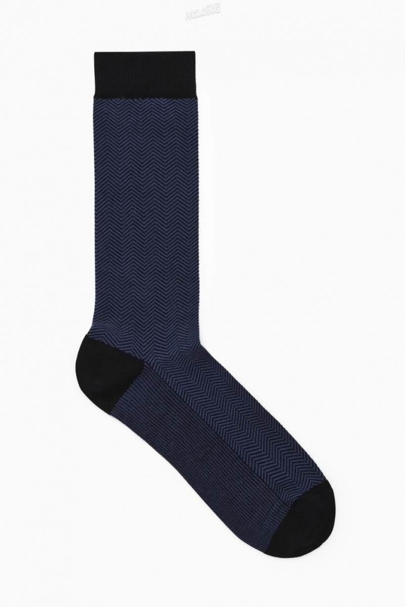 Black / Herringbone COS Herringbone Socks | JL69-E4FS