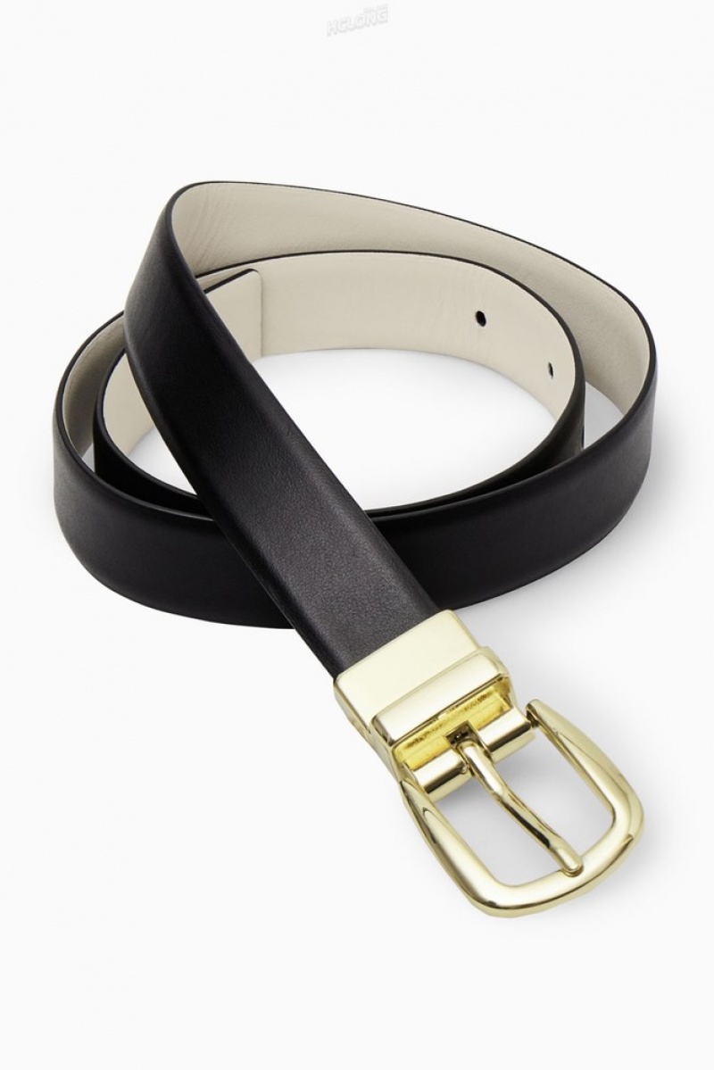 Black / Light Beige COS Reversible Leather Belt | KO12-Y0GO