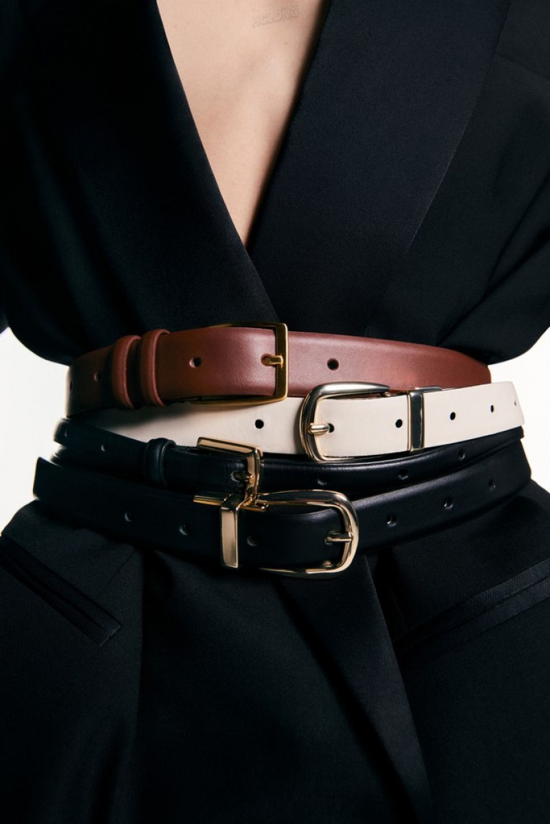 Black / Light Beige COS Reversible Leather Belt | KO12-Y0GO