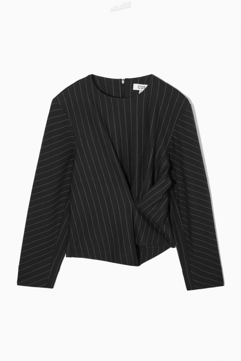 Black / Pinstriped COS Pinstriped Draped Top | WJ11-C8YC