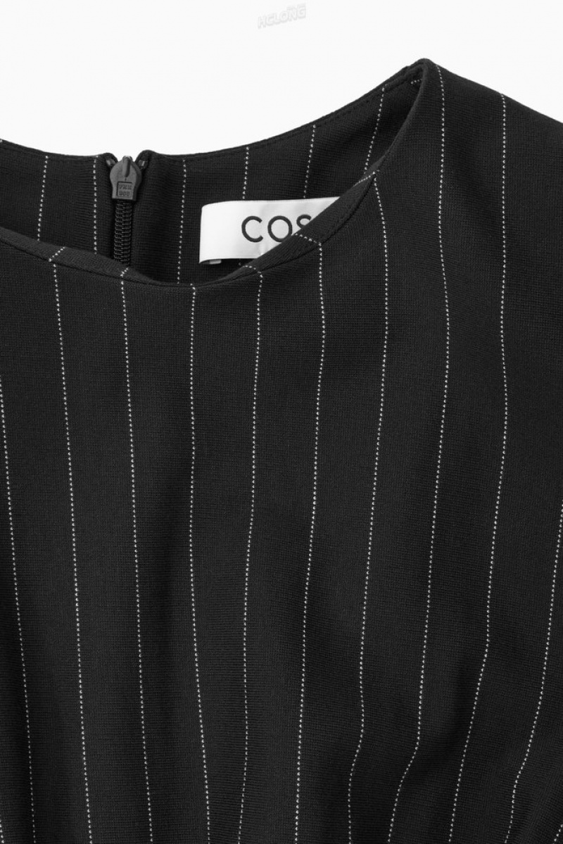 Black / Pinstriped COS Pinstriped Draped Top | WJ11-C8YC