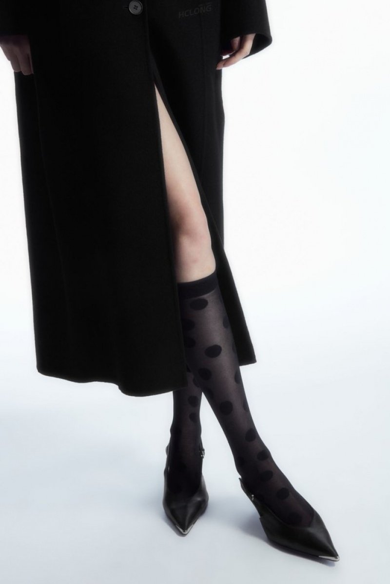 Black / Polka Dot COS Polka-Dot Semi-Sheer Knee-High Socks | JP78-C1FV