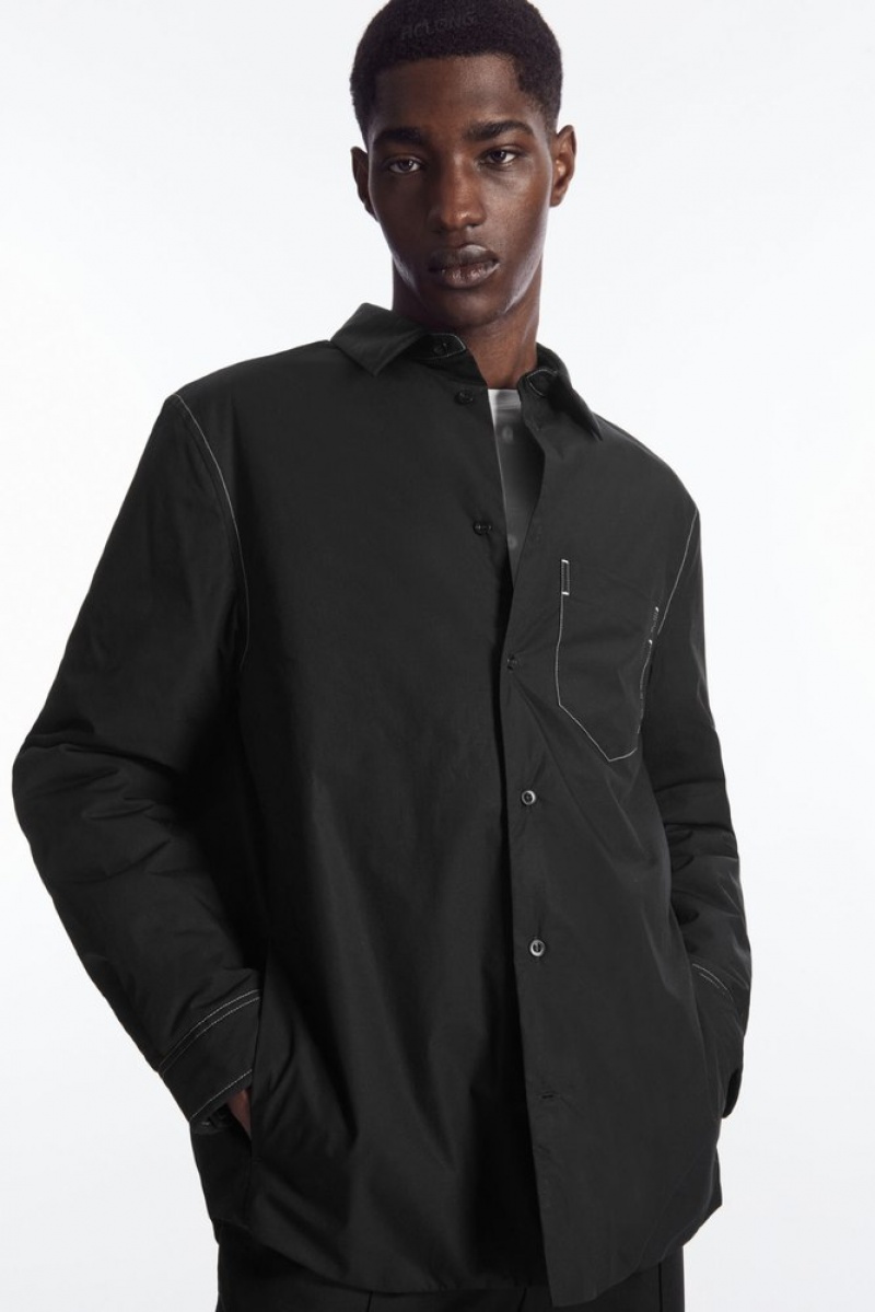 Black / White COS Contrast-Stitch Padded Overshirt | YI18-I6MI