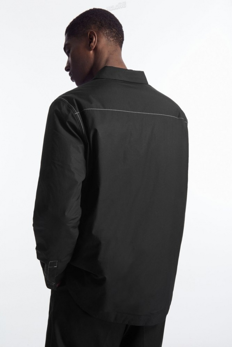 Black / White COS Contrast-Stitch Padded Overshirt | YI18-I6MI