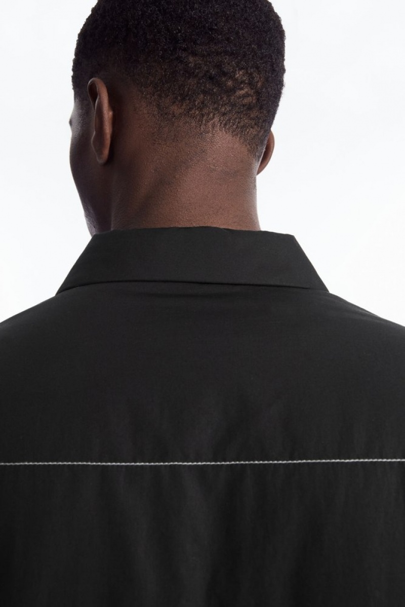 Black / White COS Contrast-Stitch Padded Overshirt | YI18-I6MI