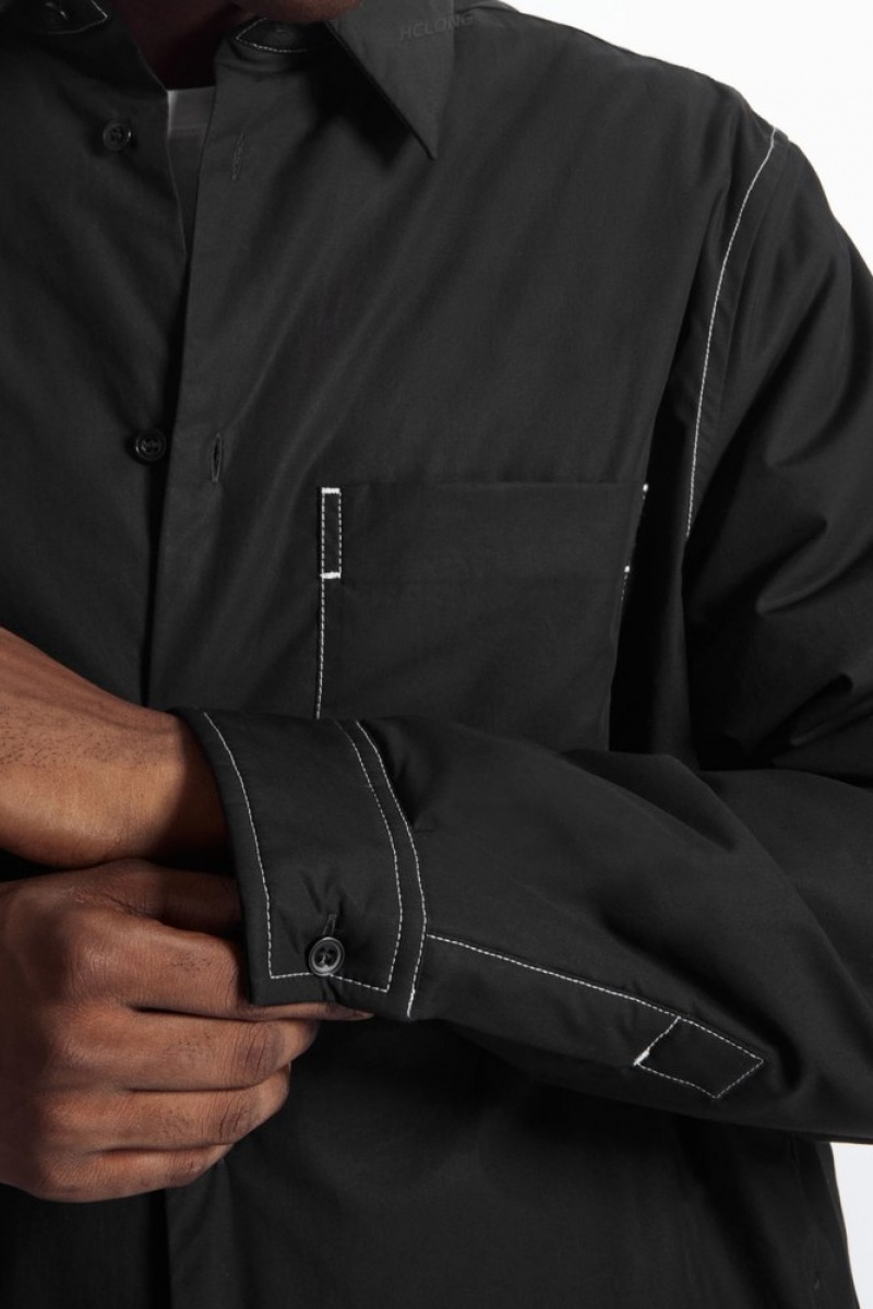 Black / White COS Contrast-Stitch Padded Overshirt | YI18-I6MI