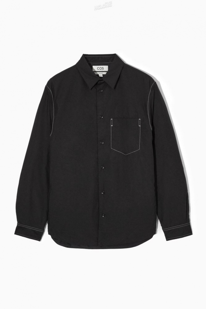 Black / White COS Contrast-Stitch Padded Overshirt | YI18-I6MI