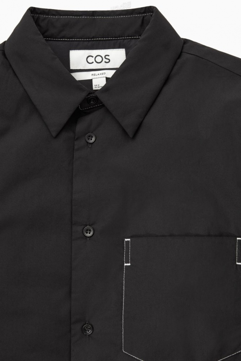 Black / White COS Contrast-Stitch Padded Overshirt | YI18-I6MI