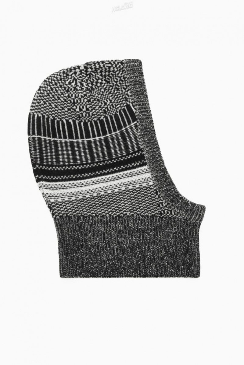 Black / White COS Fair Isle Merino Wool Balaclava | JL76-R3GV