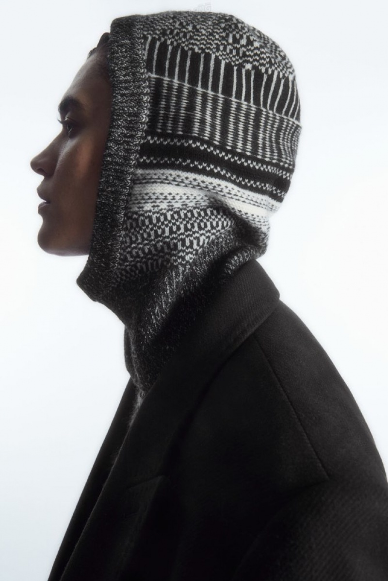 Black / White COS Fair Isle Merino Wool Balaclava | JL76-R3GV