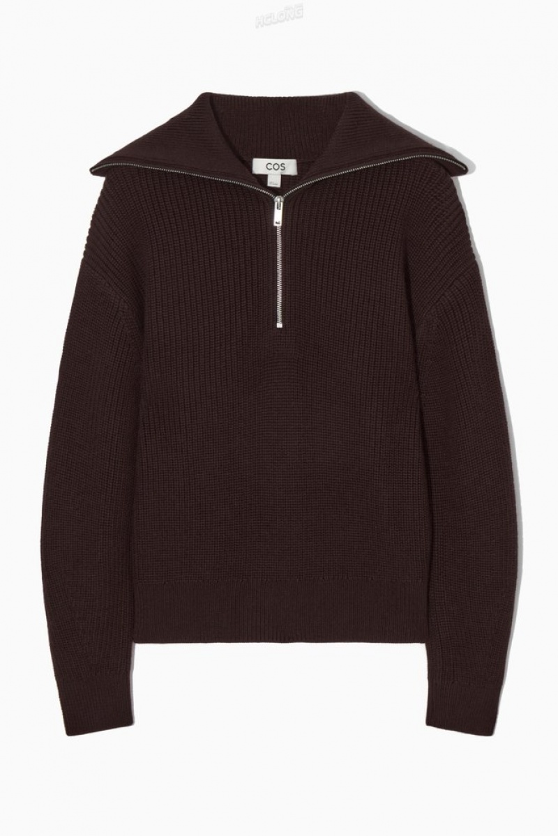 Black / White COS Wool And Cotton Half-Zip Jumper | RJ04-P4GN