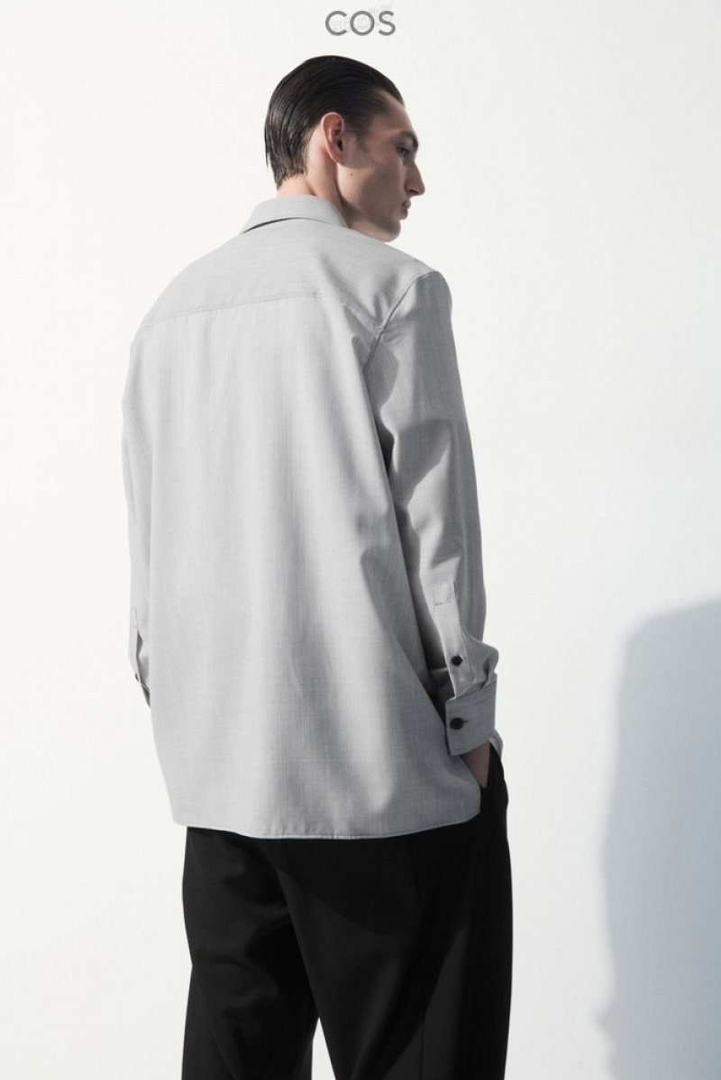 Black / White / Striped COS The Tailored Wool Shirt | IW97-J7KN