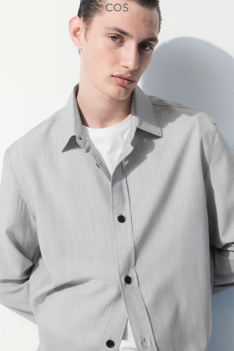 Black / White / Striped COS The Tailored Wool Shirt | IW97-J7KN