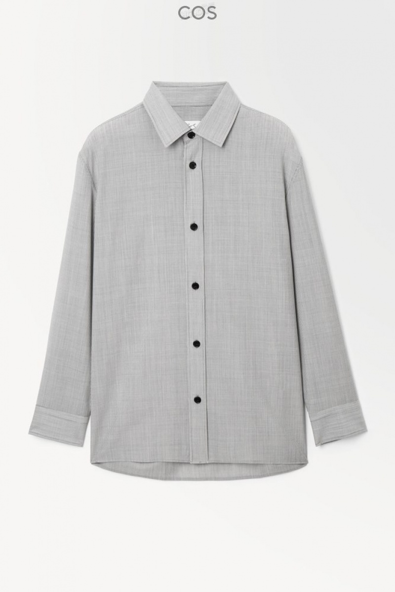 Black / White / Striped COS The Tailored Wool Shirt | IW97-J7KN