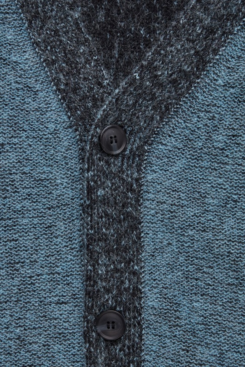 Blue COS Contrast-Trim Wool-Blend Cardigan | SS62-J8WG