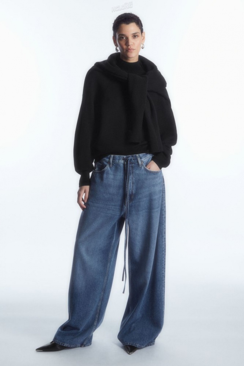 Blue COS Extra Wide Leg Drawstring Denim Trousers | WA95-G3RL