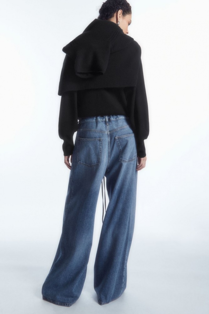 Blue COS Extra Wide Leg Drawstring Denim Trousers | WA95-G3RL