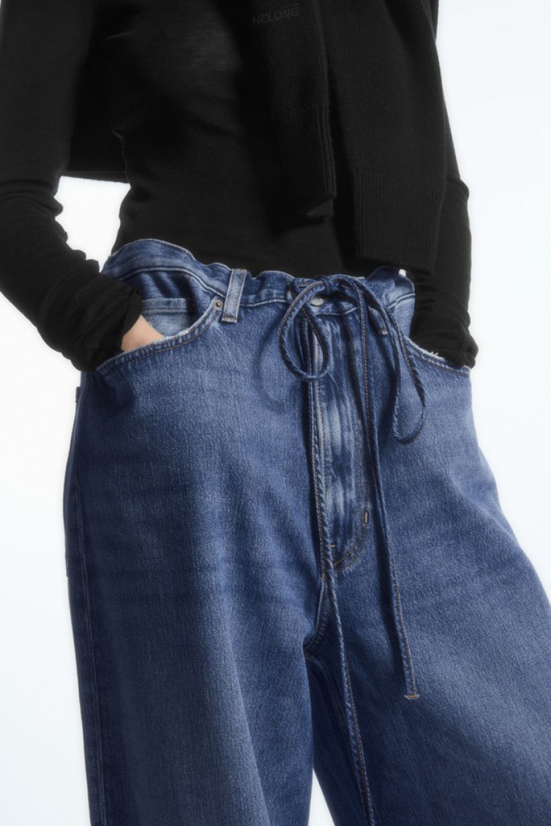 Blue COS Extra Wide Leg Drawstring Denim Trousers | WA95-G3RL