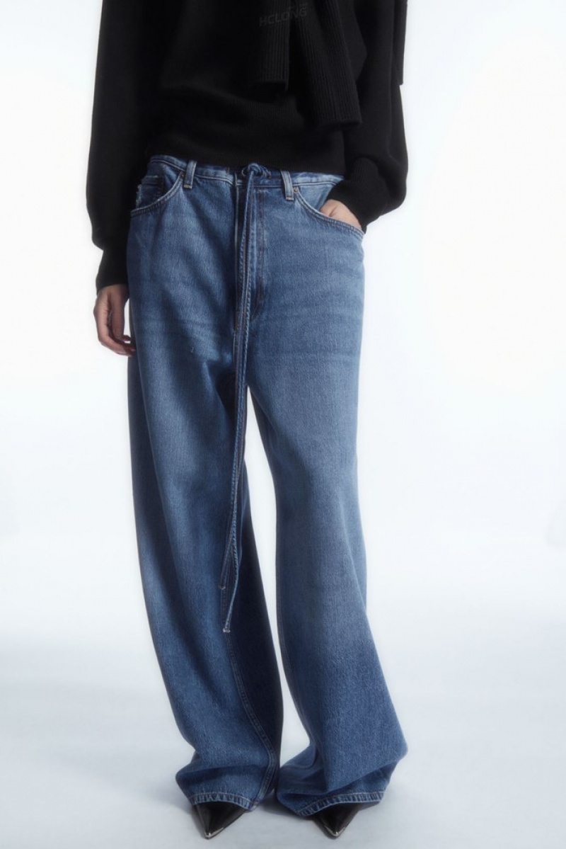 Blue COS Extra Wide Leg Drawstring Denim Trousers | WA95-G3RL