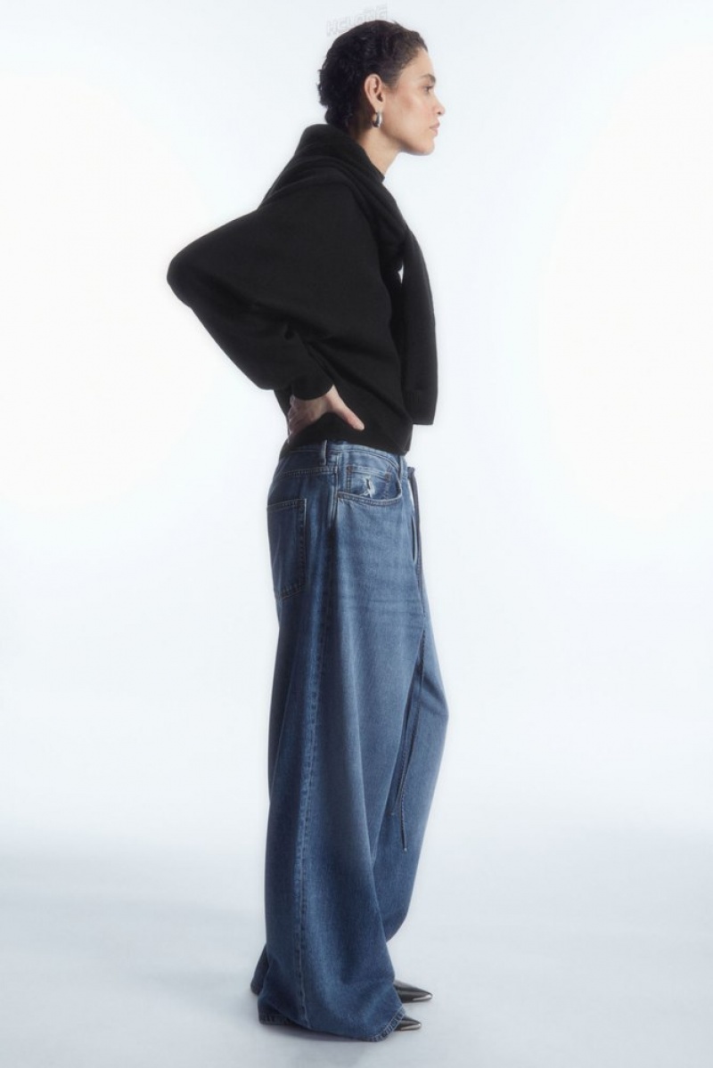 Blue COS Extra Wide Leg Drawstring Denim Trousers | WA95-G3RL